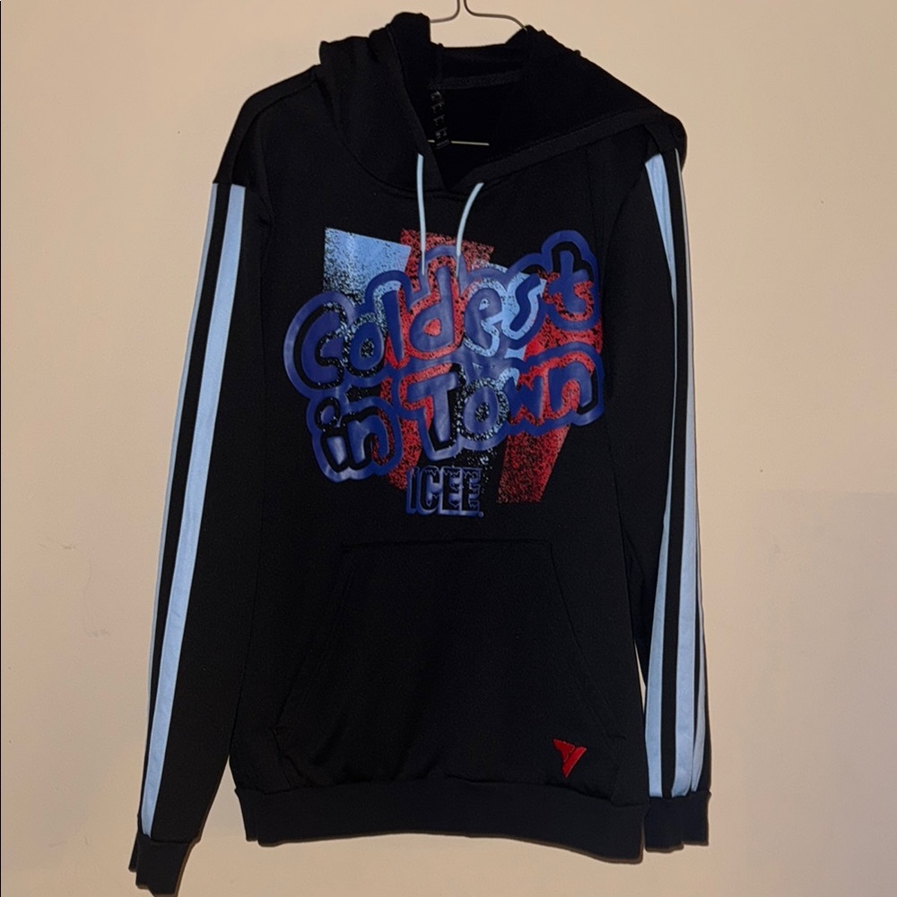 Adidas ICEE Black Hoodie with Blue and Red Graphic Large